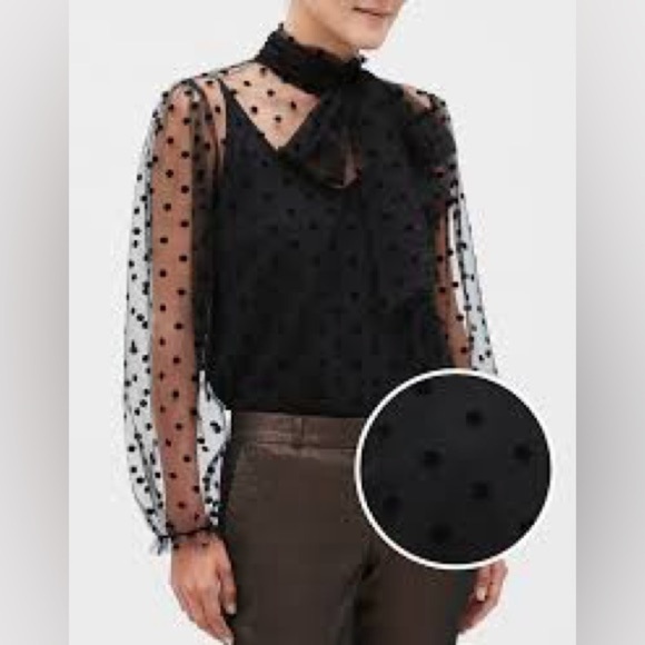 [S] Banana Republic Sheer Tie Neck Blouse - Picture 1 of 7